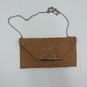 NB Flat Clutch Purse Women's Brown Cork Crossbody Chain Strap Snap